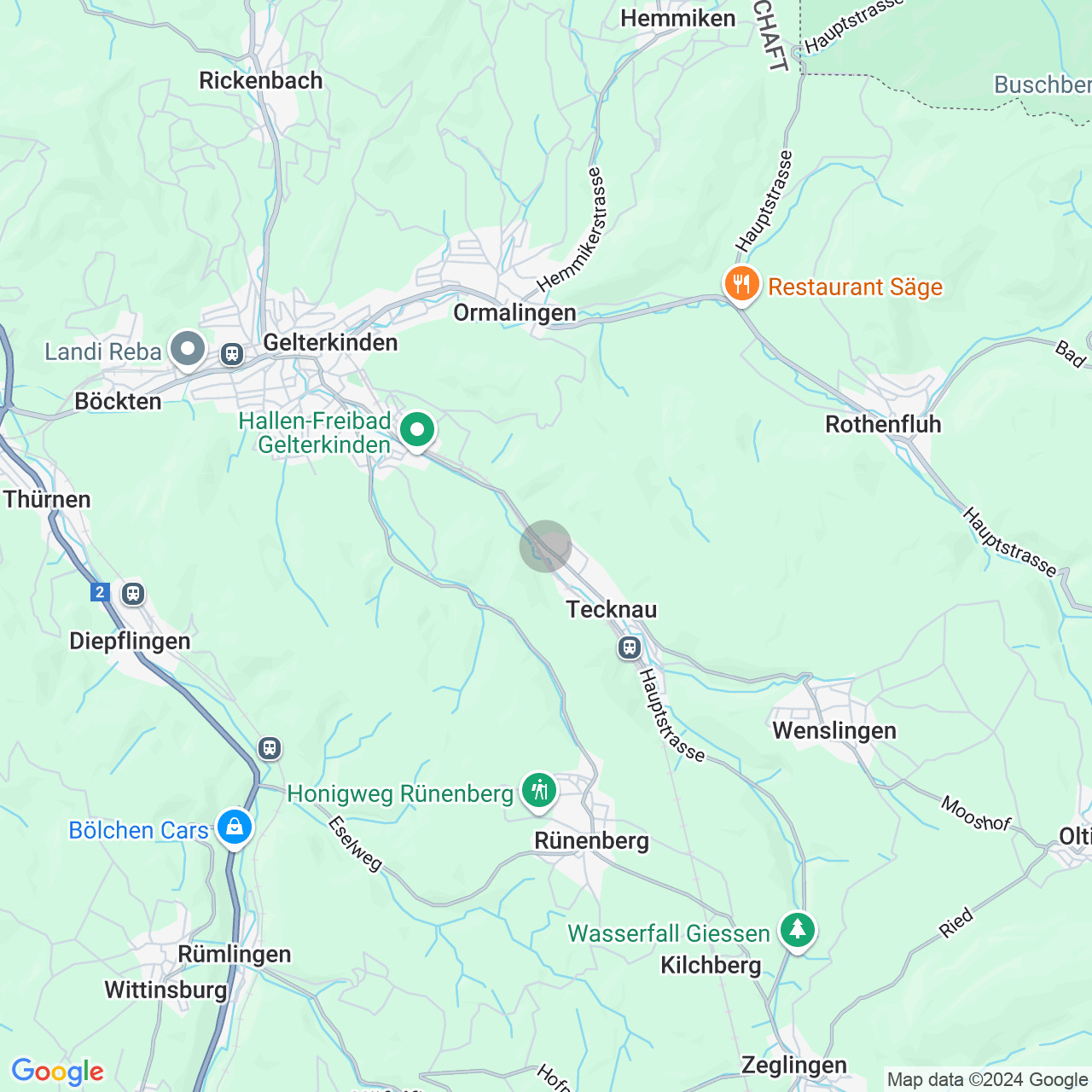 Kartenansicht einer ländlichen Region