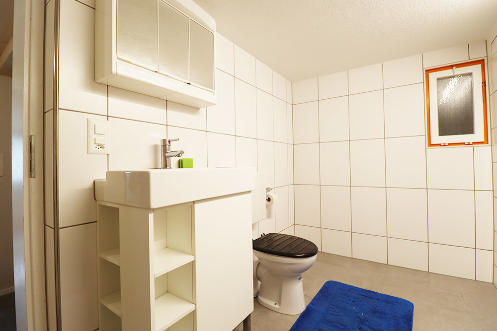 Gäste-WC mit wandhängendem Waschbecken und WC
