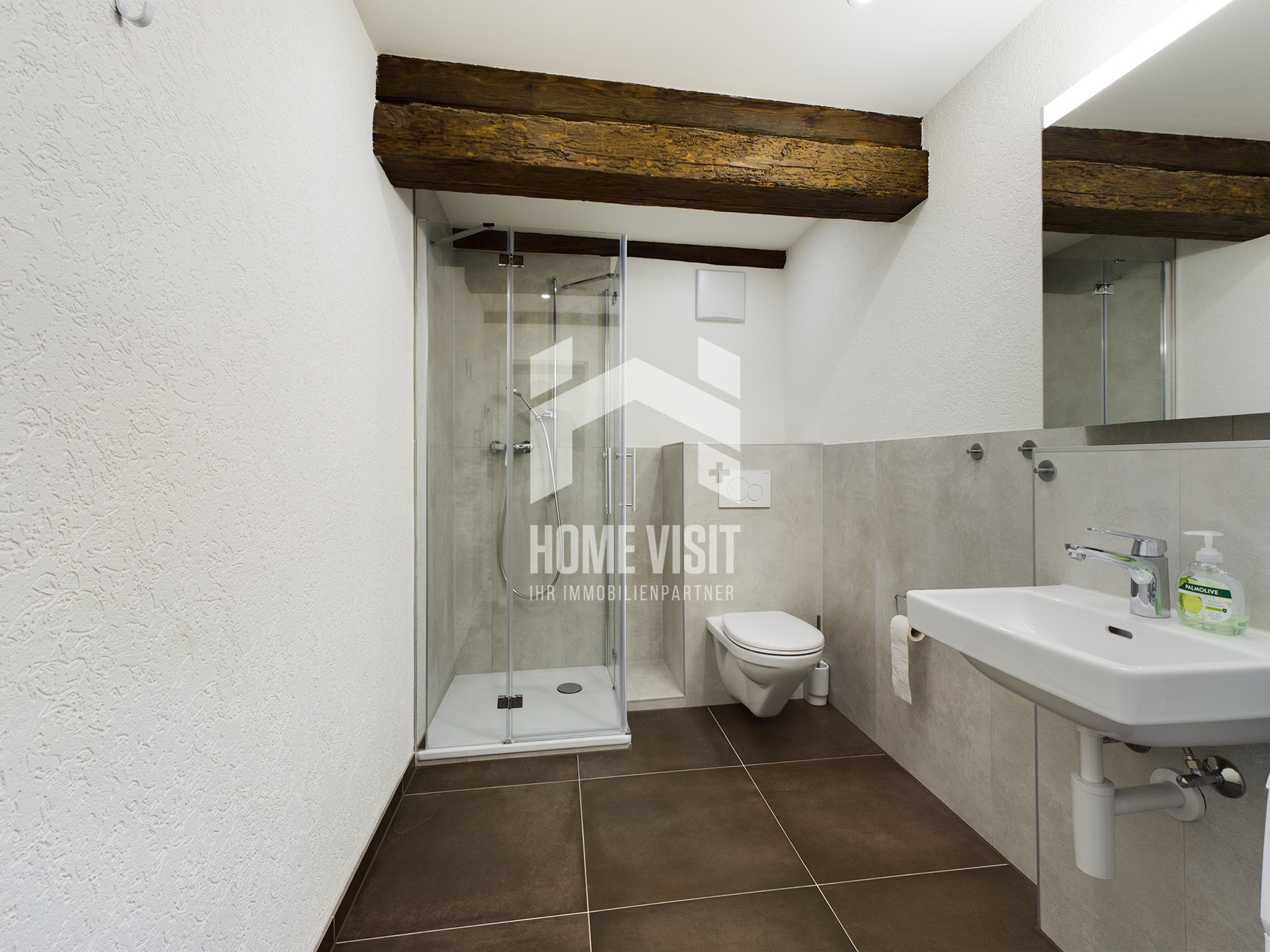 Modernes Badezimmer mit Dusche, WC und Waschbecken