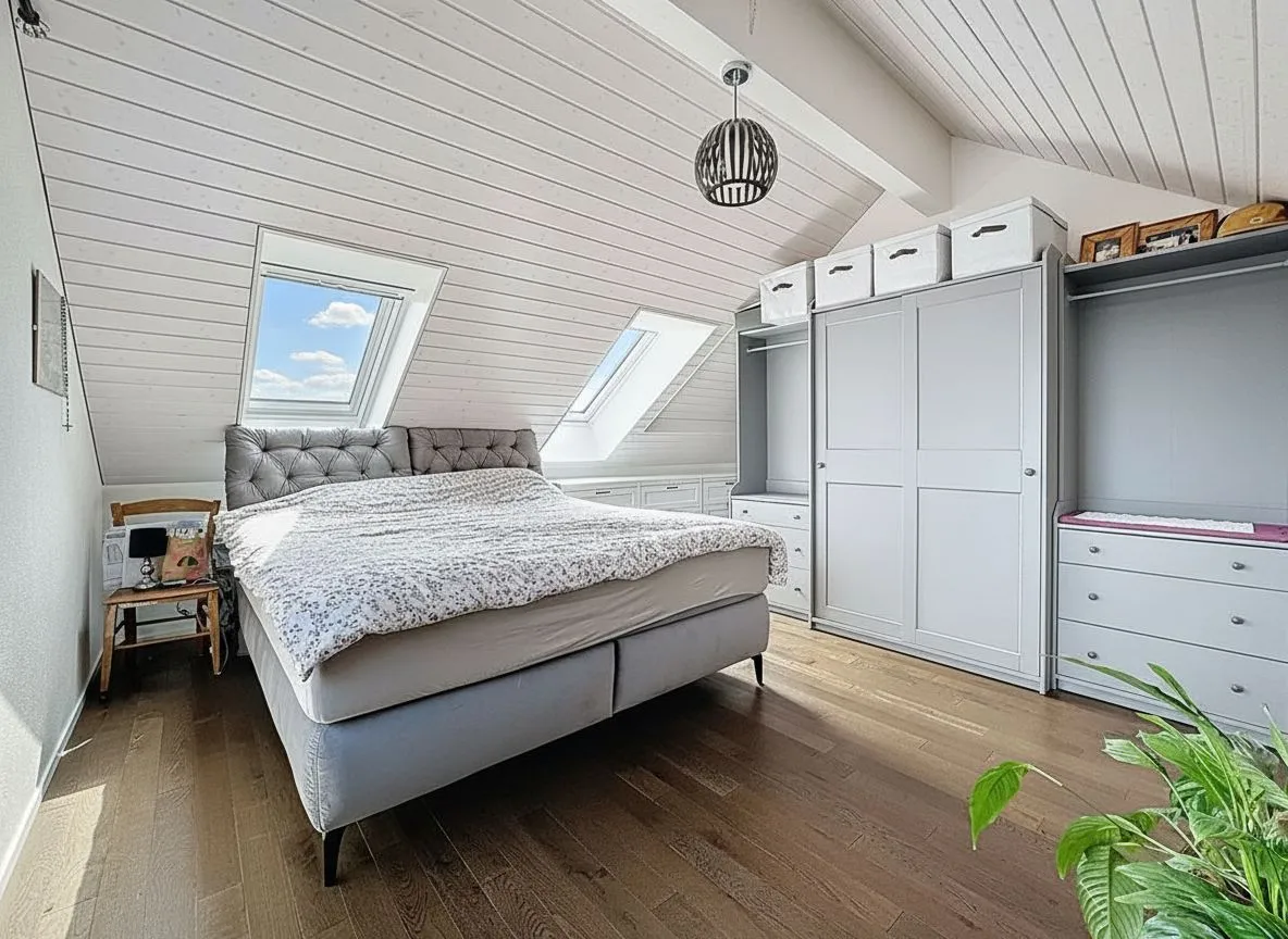 Dachgeschoss-Schlafzimmer mit Velux-Fenstern