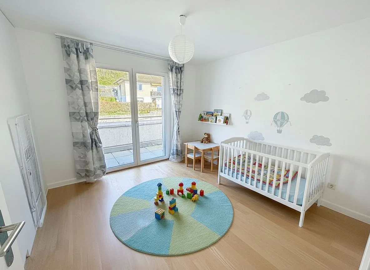 Helles Kinderzimmer mit Bettchen