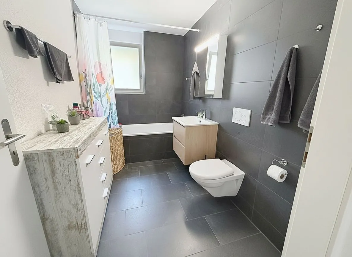 Modernes Badezimmer mit Wanne und wandhängendem WC