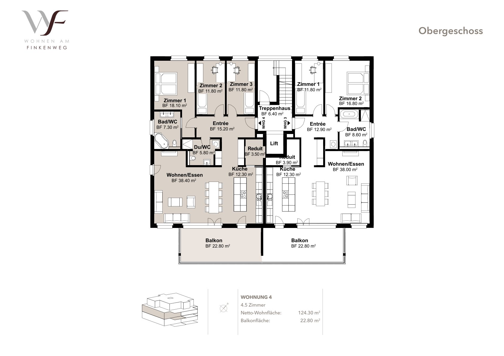 Obergeschoss-Grundriss einer Wohnung