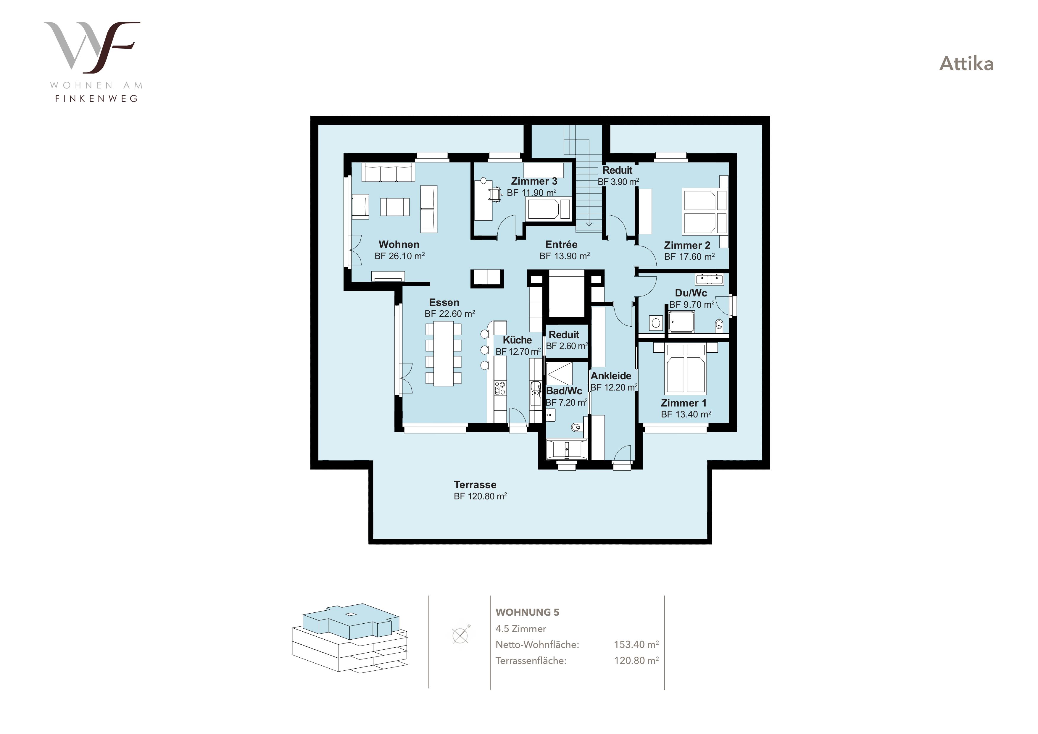 Grundriss einer Attika-Wohnung