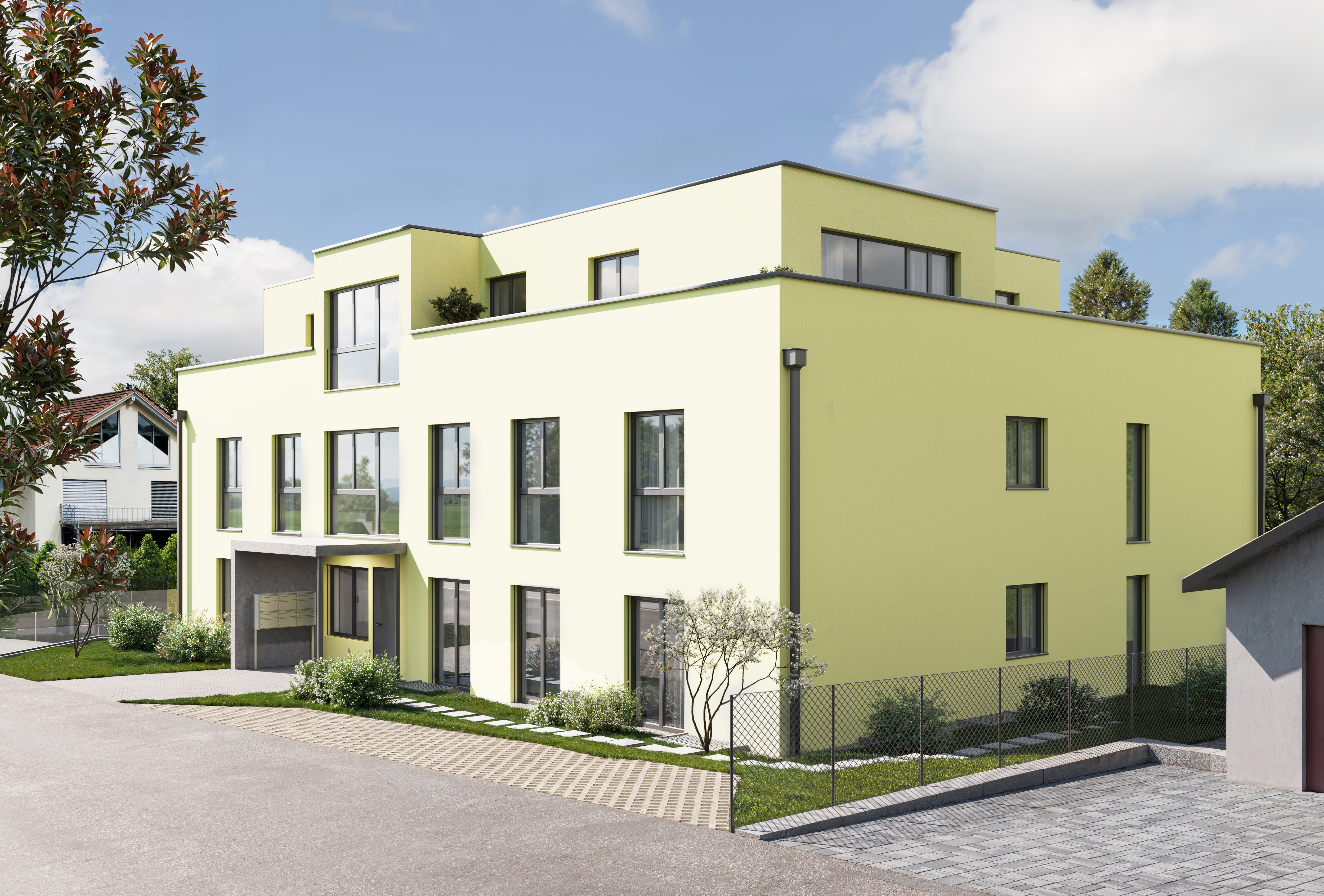 Modernes Mehrfamilienhaus mit Flachdach