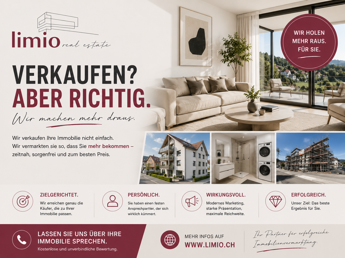 Immobilienmarketing-Poster mit Luxus-Wohnraum und Verkaufsbotschaft