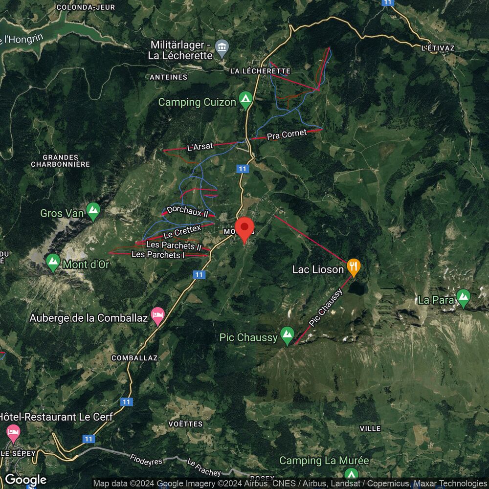 Satellitenkarte einer alpinen Berg- und Talregion