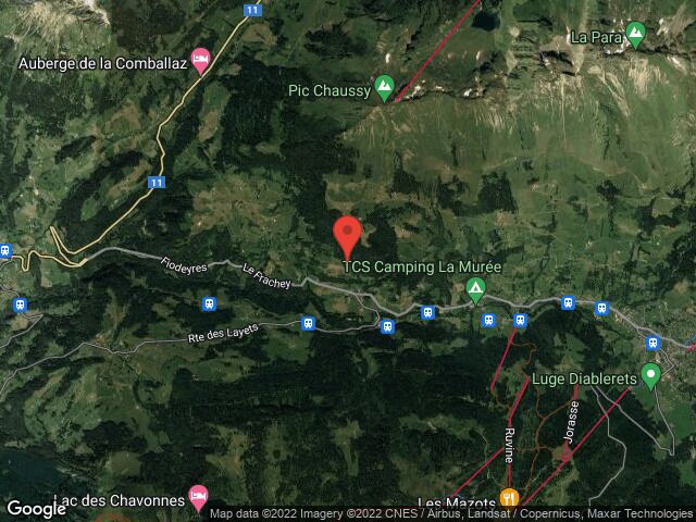 Satellitenkarte einer Bergregion mit markiertem Ort