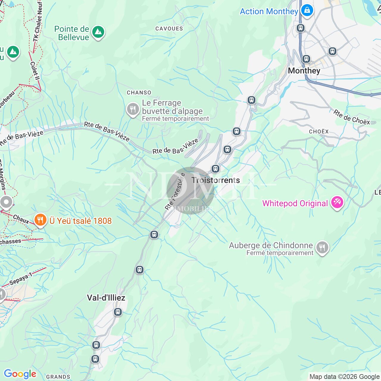 Kartenausschnitt der Region um Monthey und Troistorrents