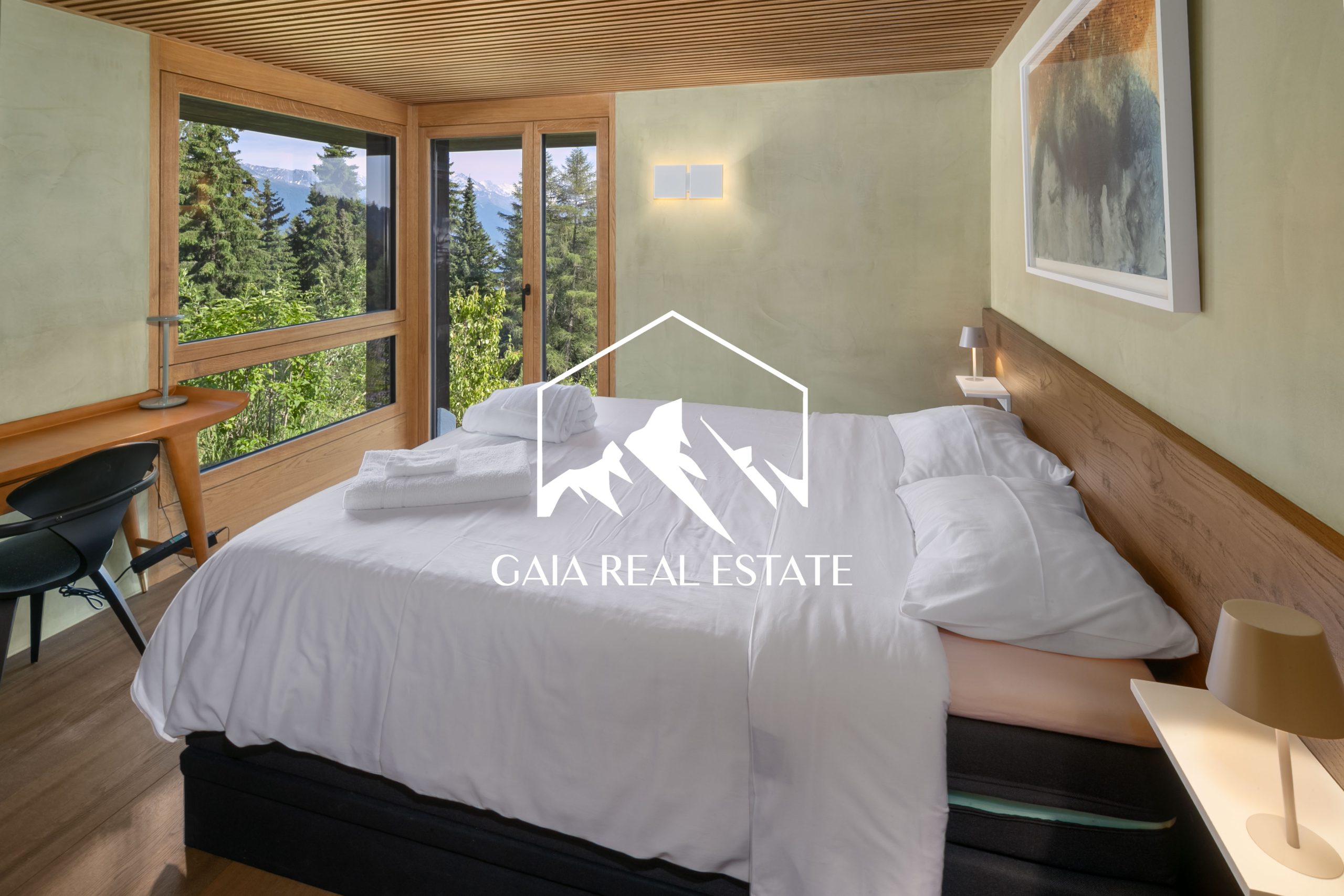 Schlafzimmer mit Bergblick