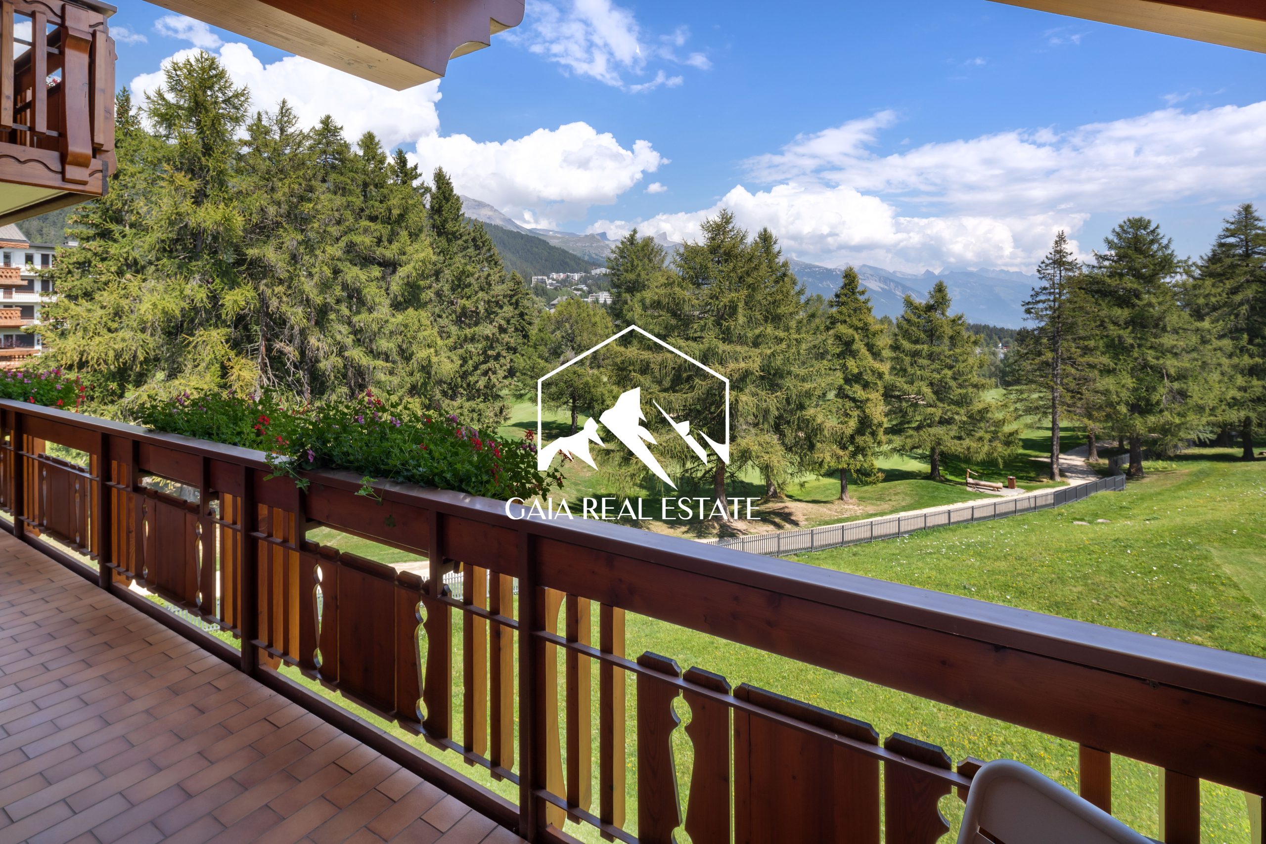 Balkon mit Berg- und Parkblick