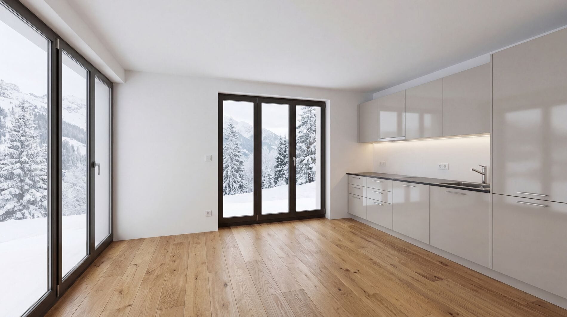 Moderne Küche mit Bergblick
