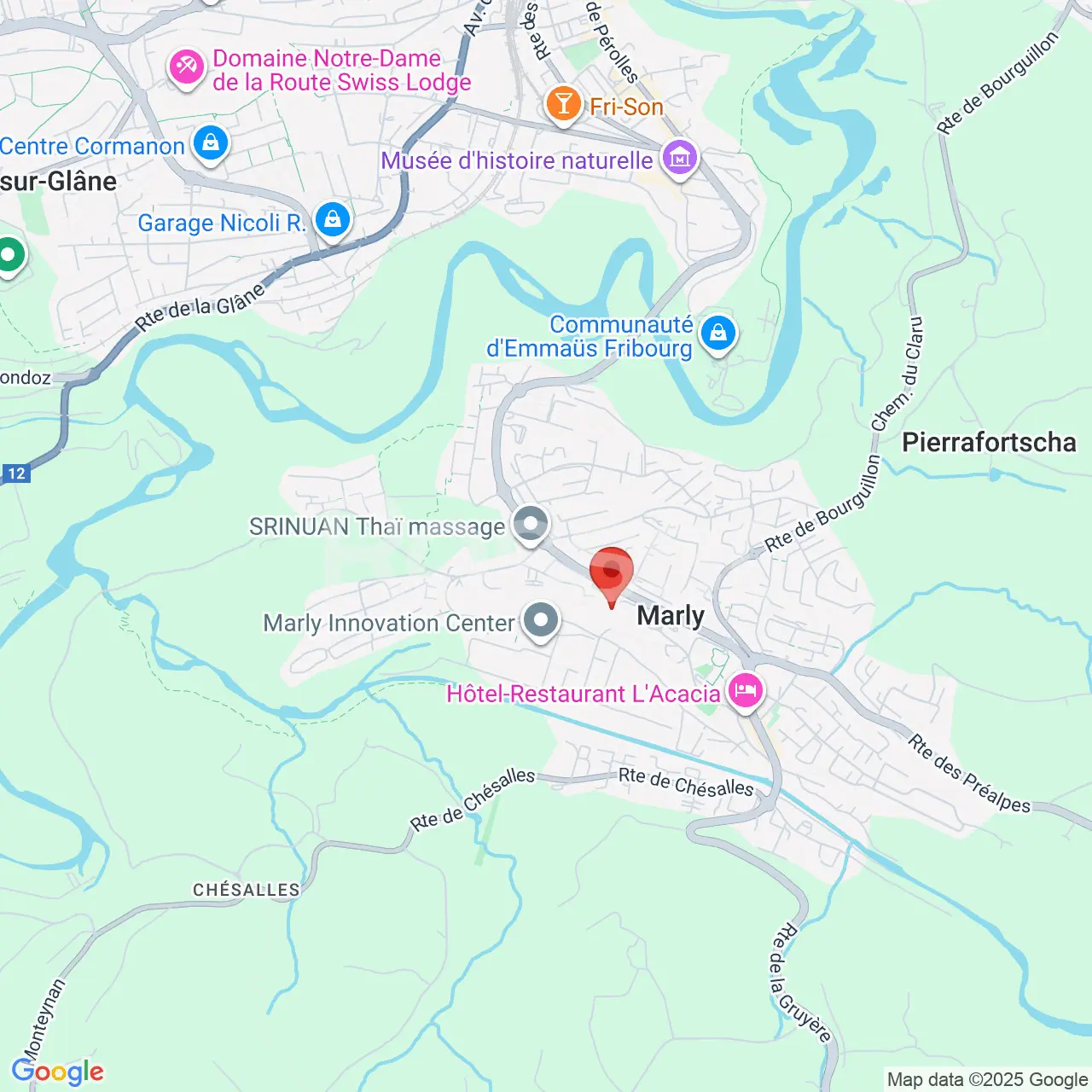 Kartenansicht eines Wohngebiets in Marly, Schweiz