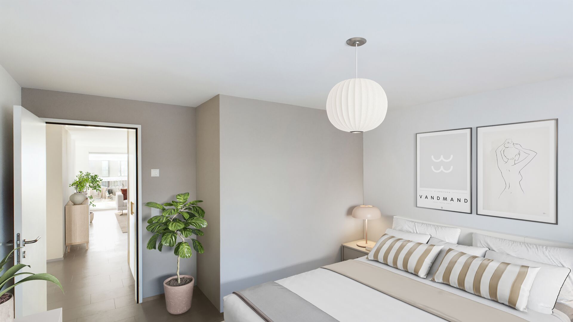 Helles Schlafzimmer mit minimalistischer Einrichtung