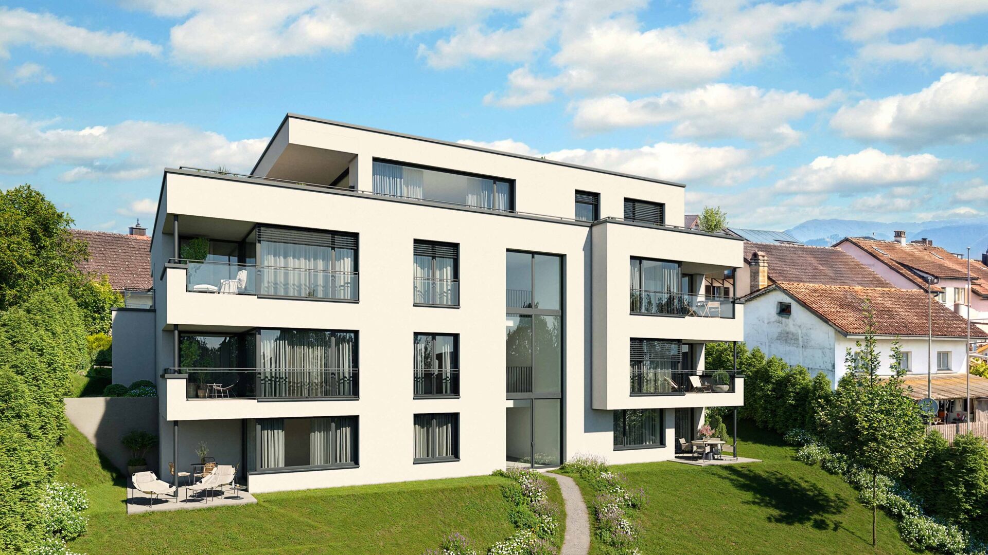 Modernes Mehrfamilienhaus mit Balkonen