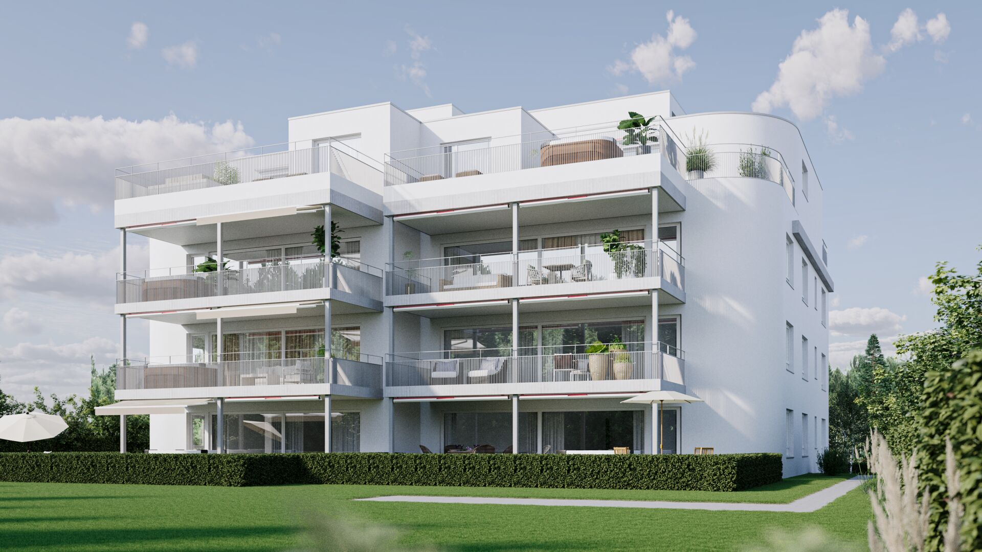 Modernes Mehrfamilienhaus mit Balkonen und Garten
