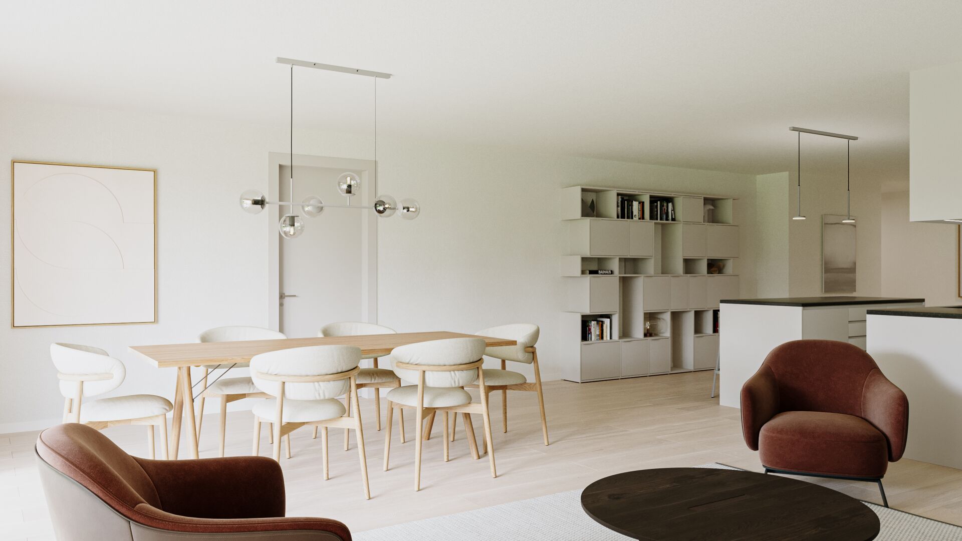 Offener Wohn- und Essbereich in hellem, modernem Design