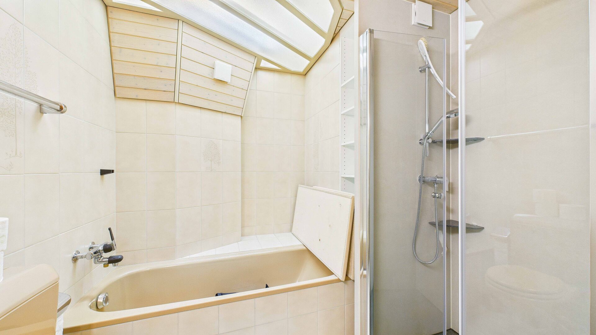Badezimmer mit Badewanne und Dusche