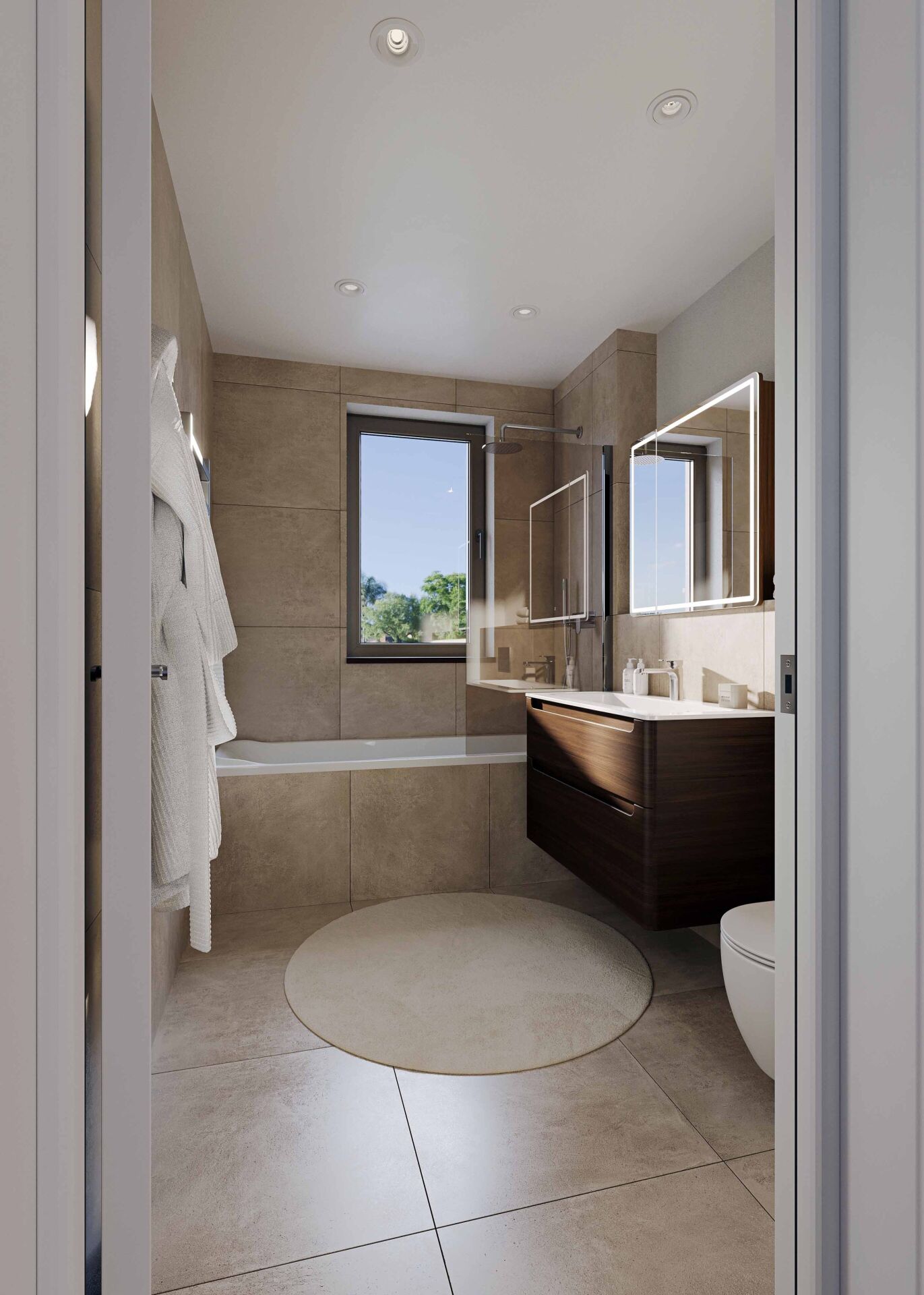 Modernes Badezimmer mit Badewanne und Waschtisch
