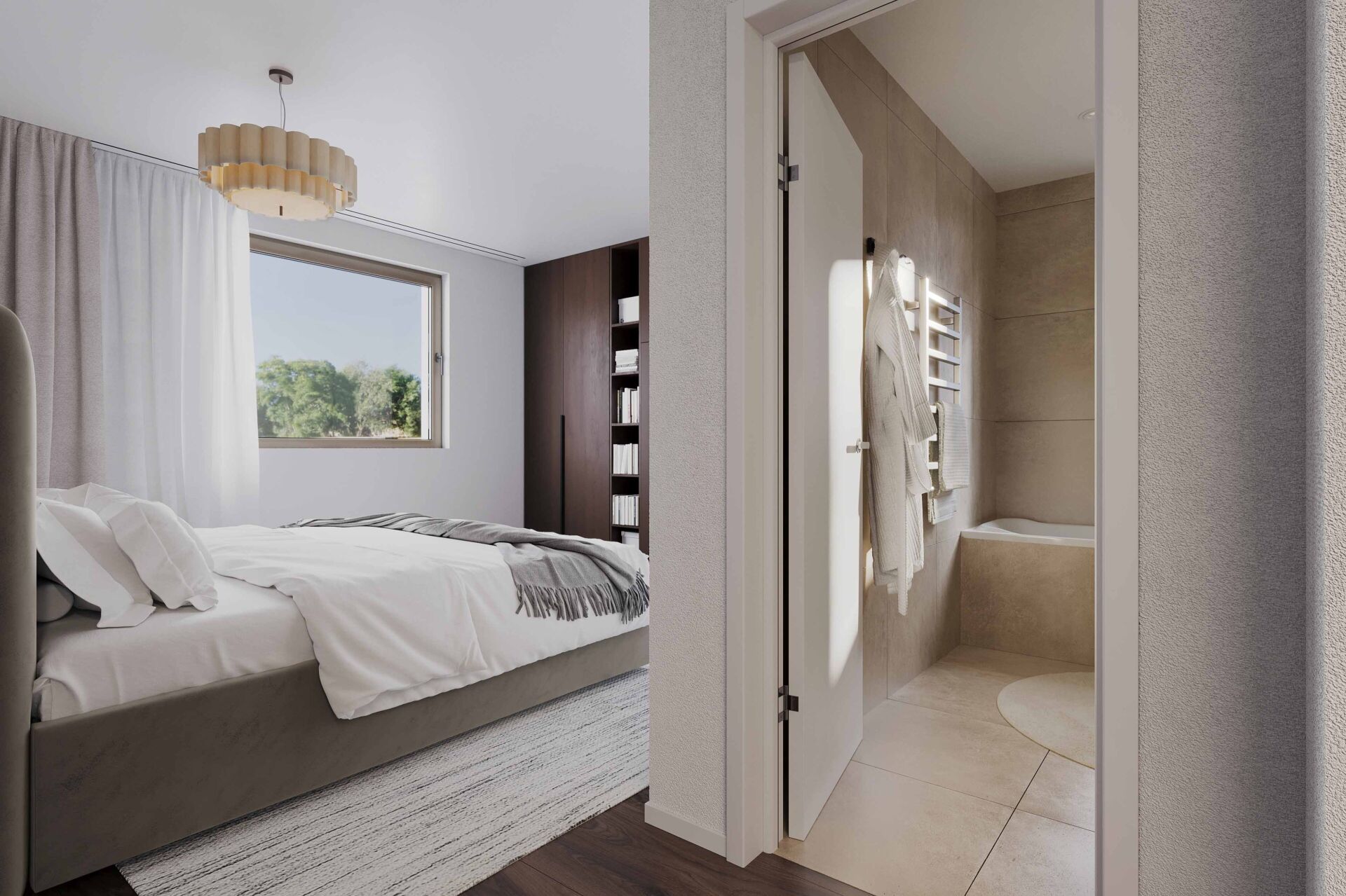 Schlafzimmer mit angrenzendem Bad