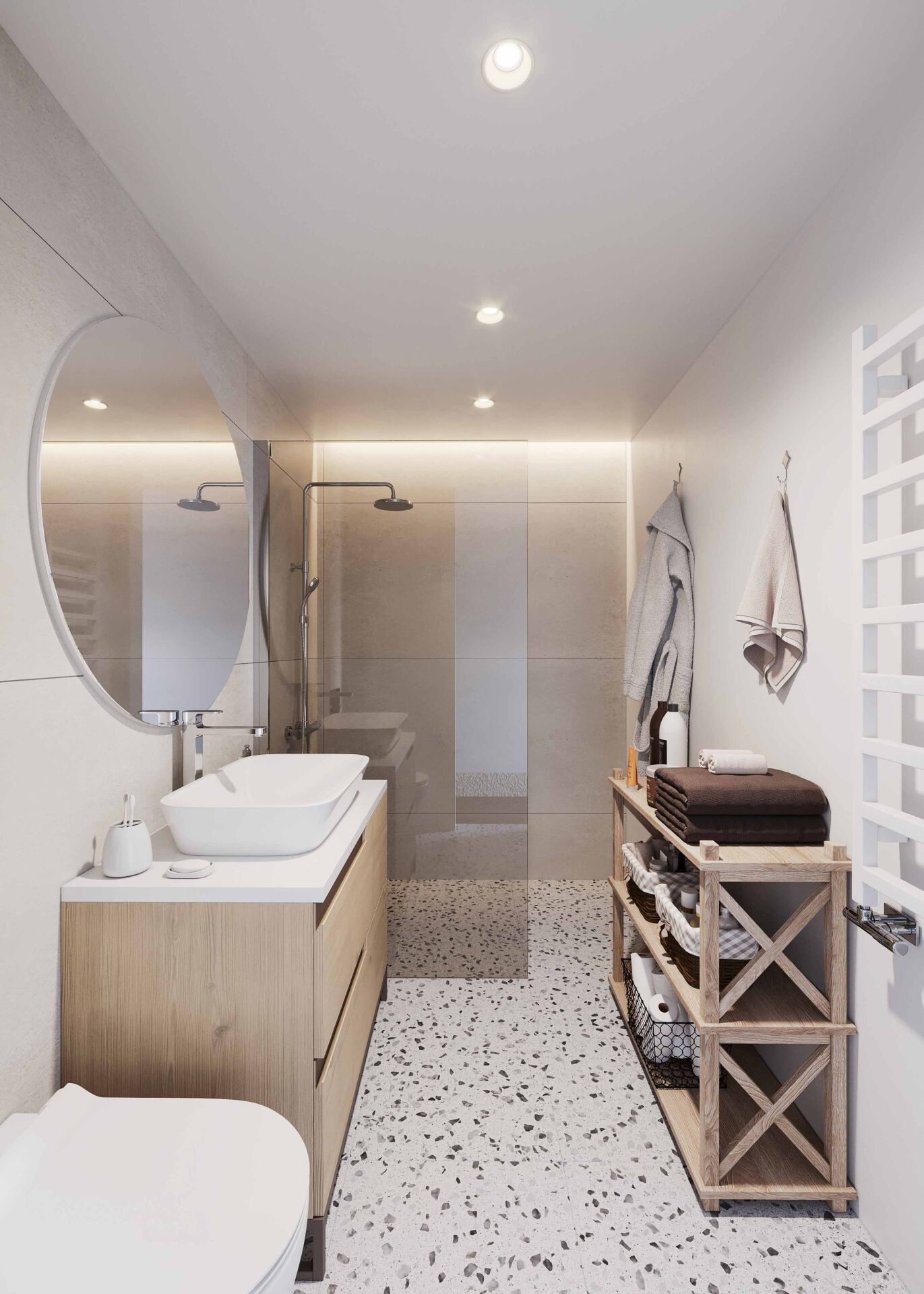 Modernes Badezimmer mit Dusche und Waschtisch