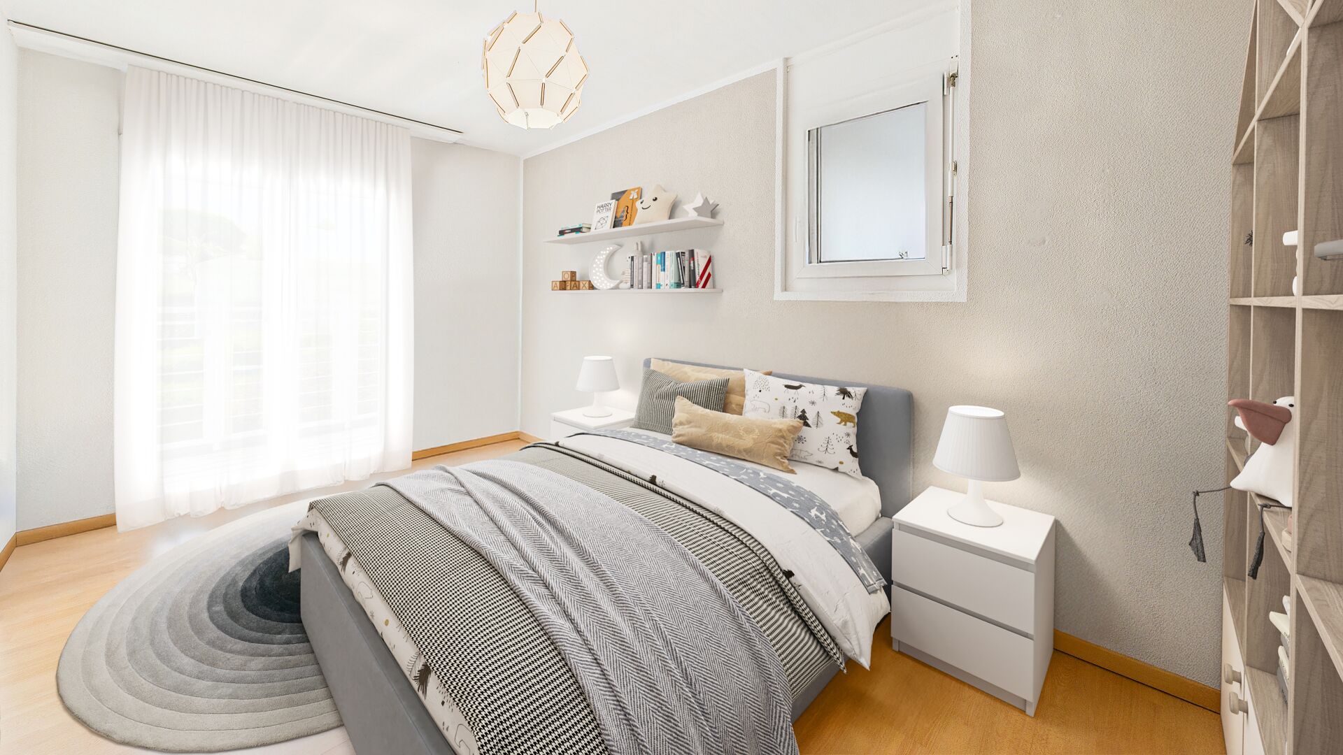 Helles Schlafzimmer mit freundlicher Einrichtung
