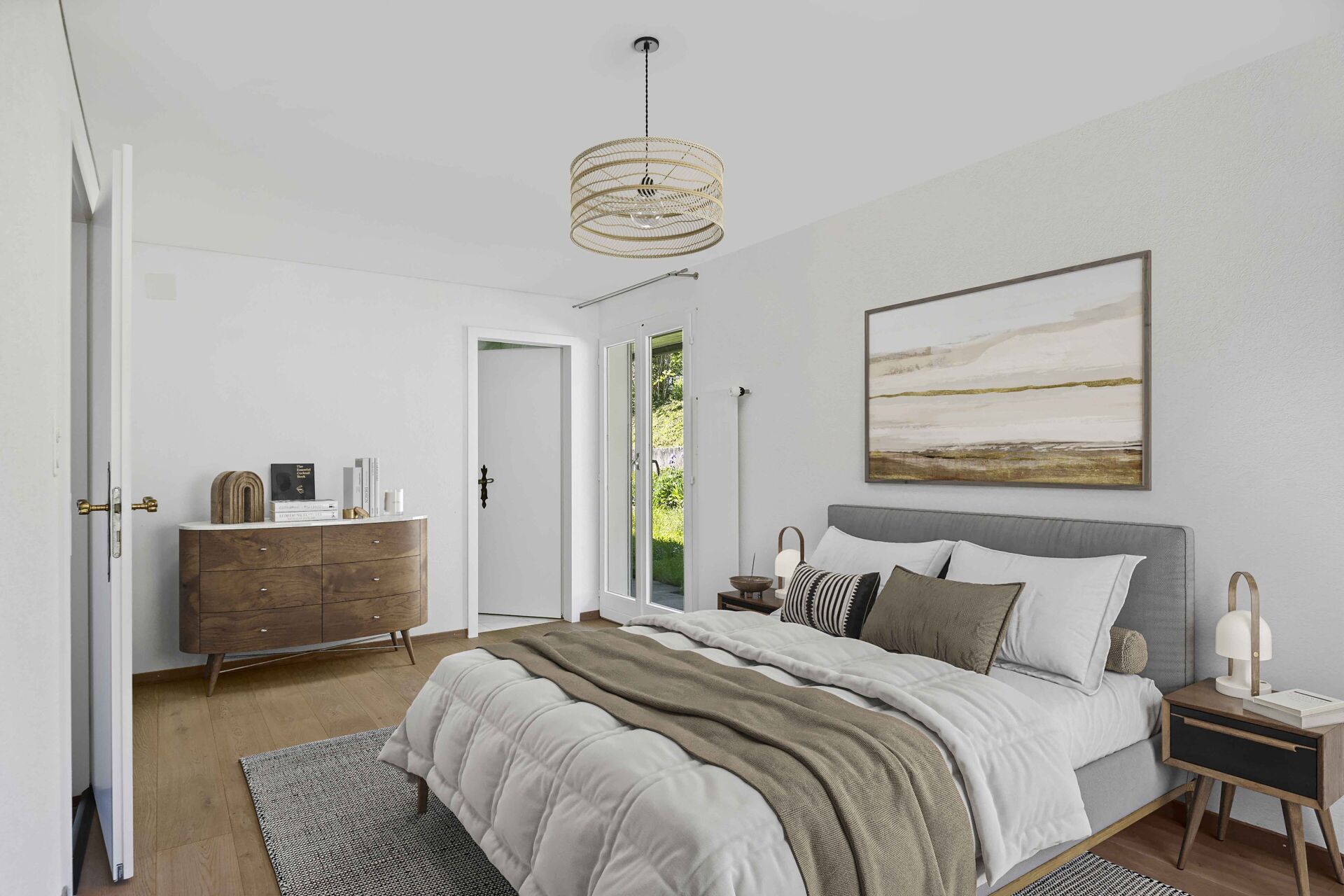 Helles Schlafzimmer mit natürlicher Einrichtung