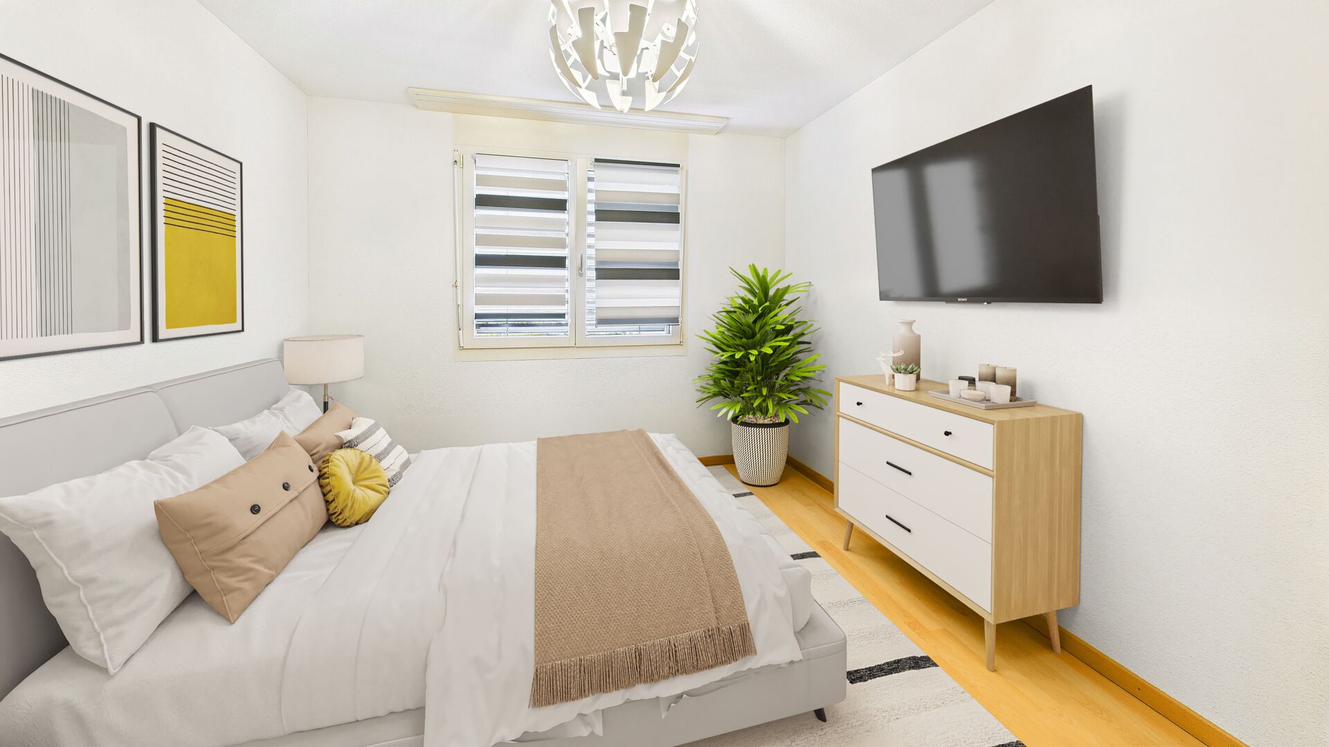 Helles, modern eingerichtetes Schlafzimmer