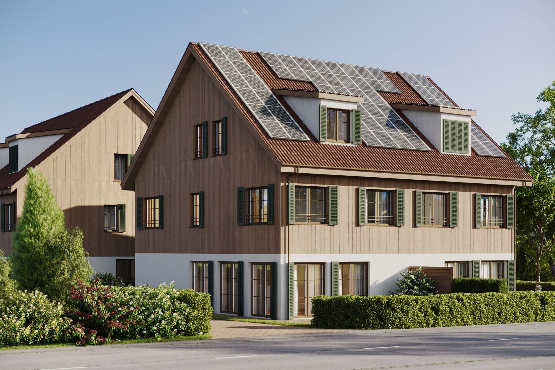 Holzhäuser mit Solardach