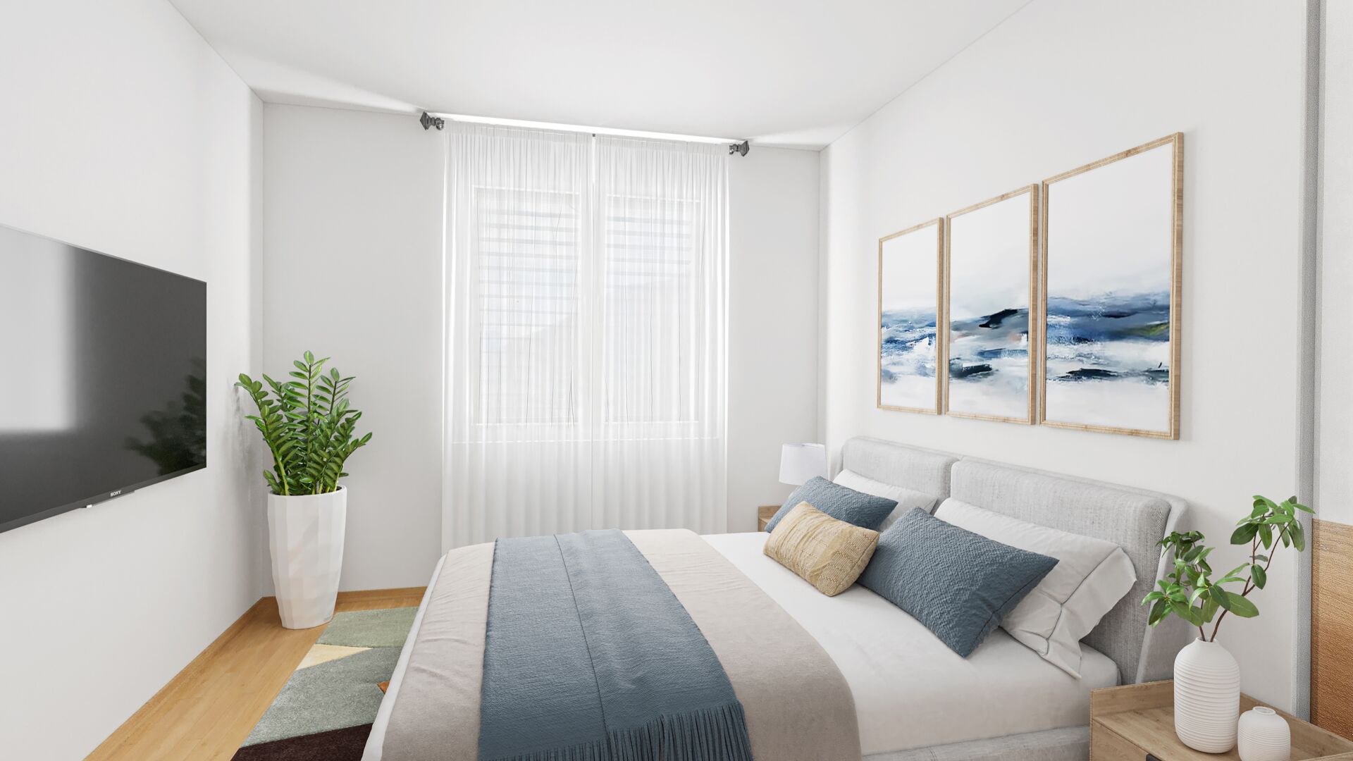 Helles, modern eingerichtetes Schlafzimmer