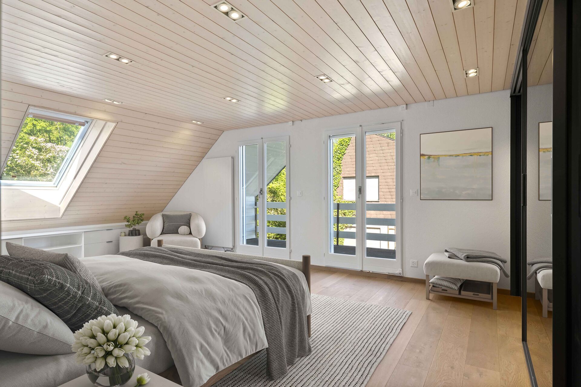 Helles Schlafzimmer im Dachgeschoss