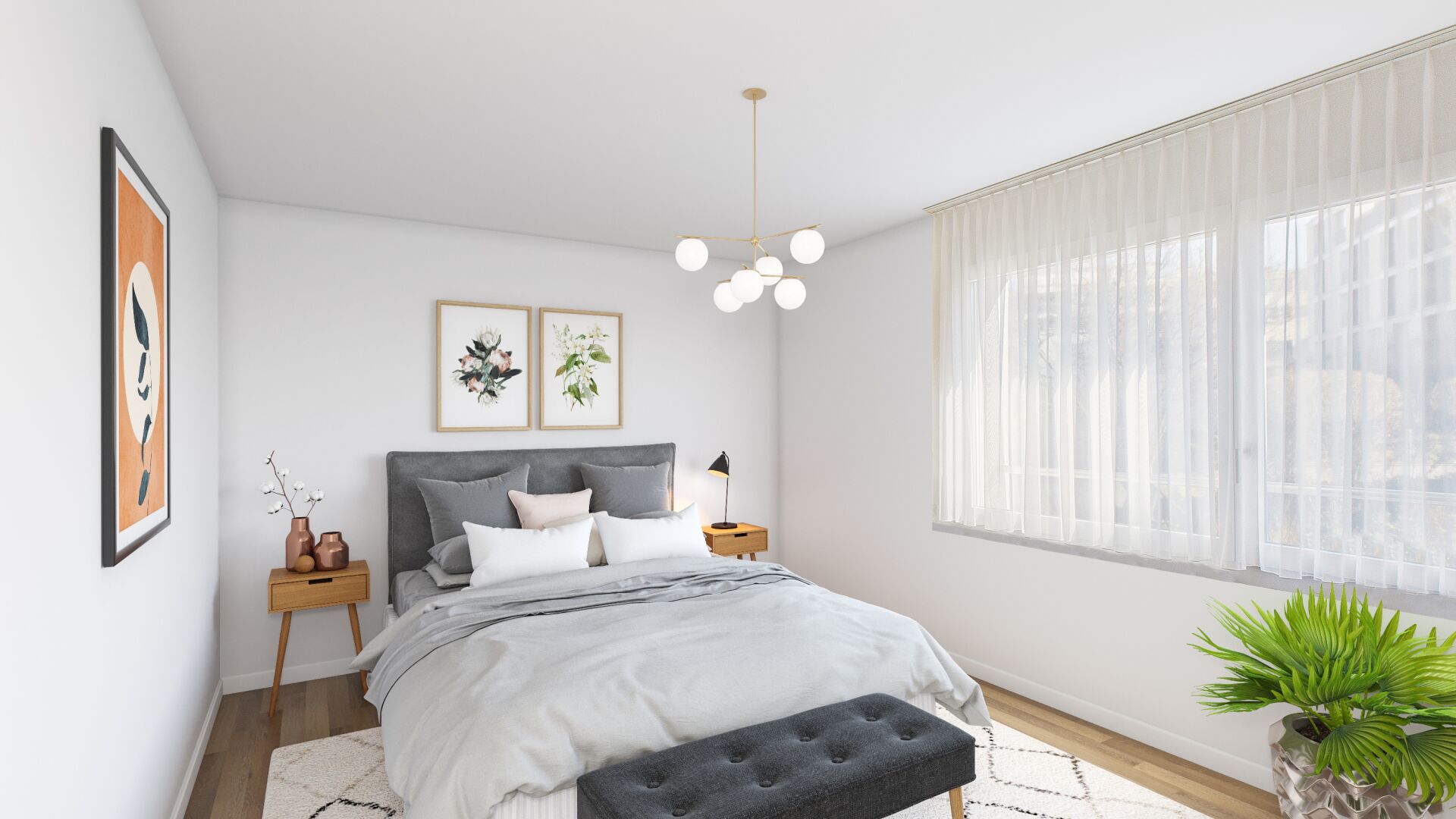 Helles Schlafzimmer mit moderner Einrichtung