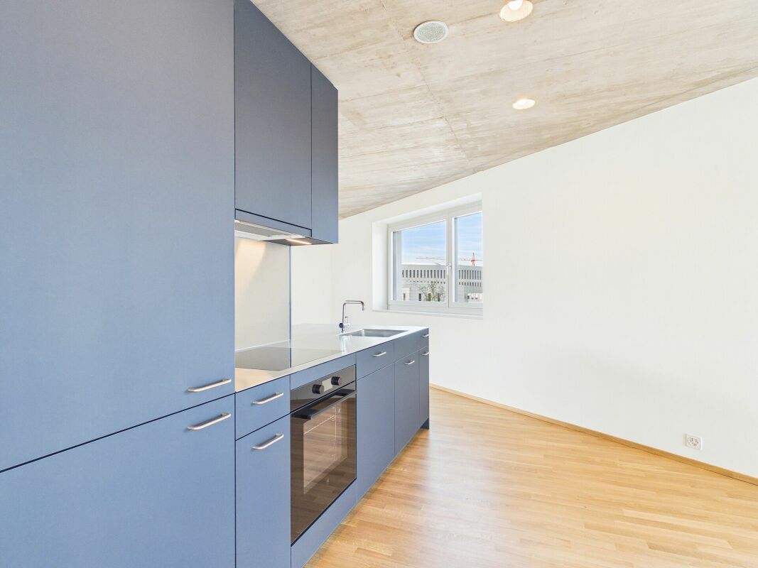Moderne Küche mit blaugrauen Fronten