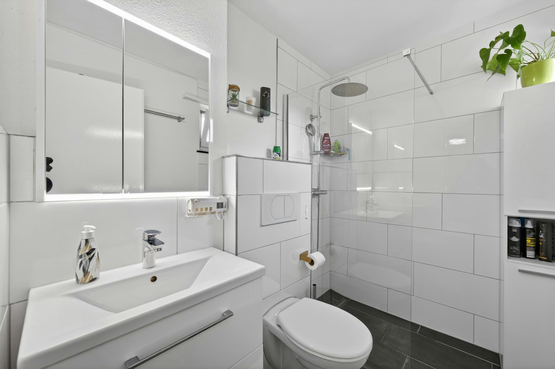 Modernes Badezimmer mit Dusche und Waschtisch