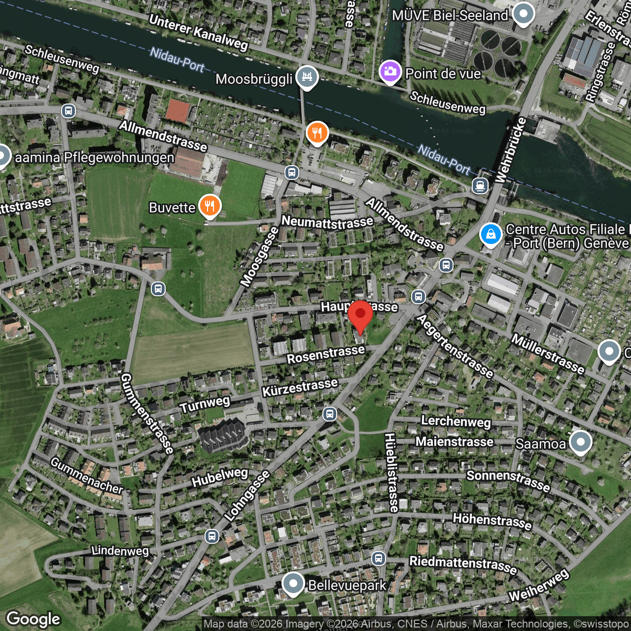 Satellitenkarte eines städtischen Gebiets am Kanal