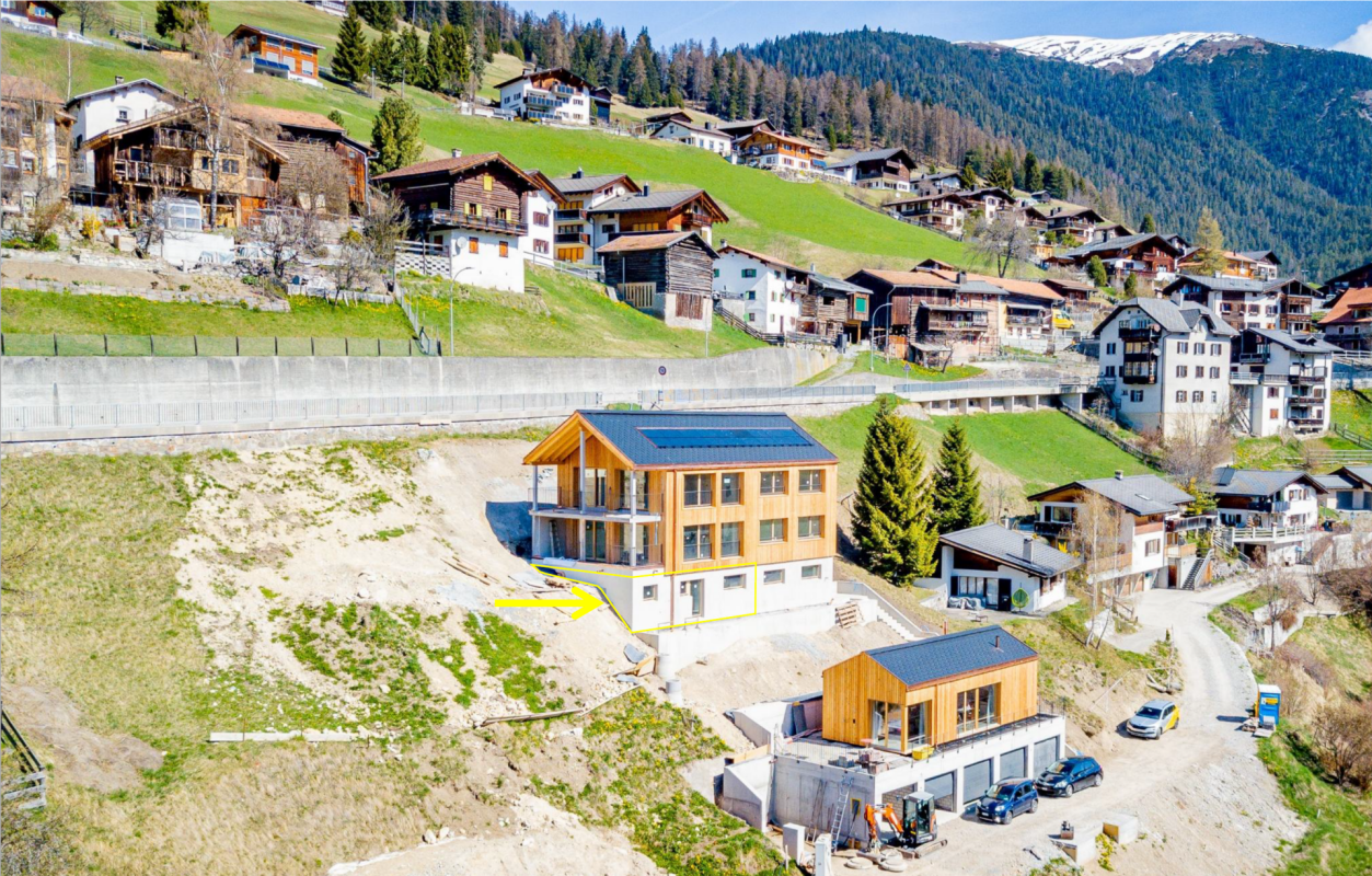 Berghang mit Chalets und Neubauhaus