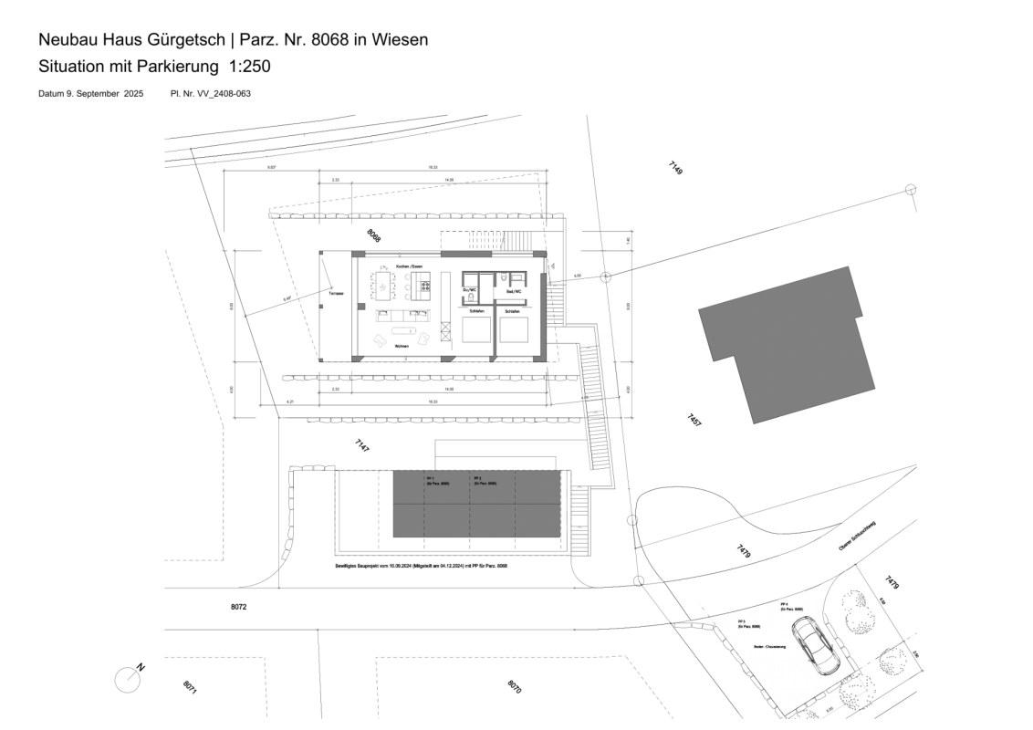 Lageplan eines Neubau-Hauses mit Parkierung