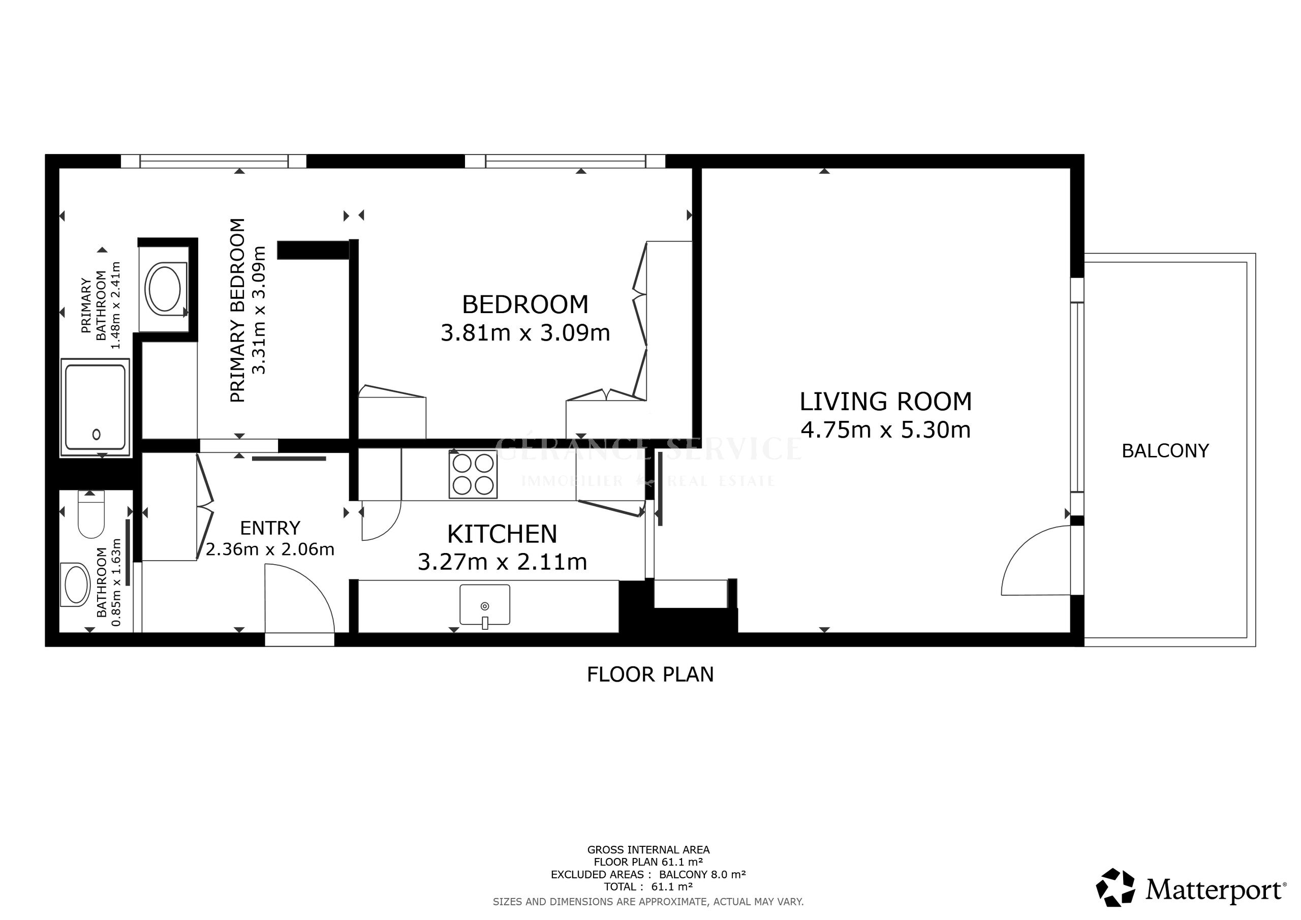 Grundriss einer Wohnung mit Balkon