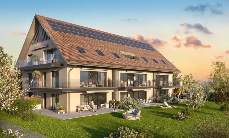 Moderne Villa mit großer Terrasse und PV-Dach