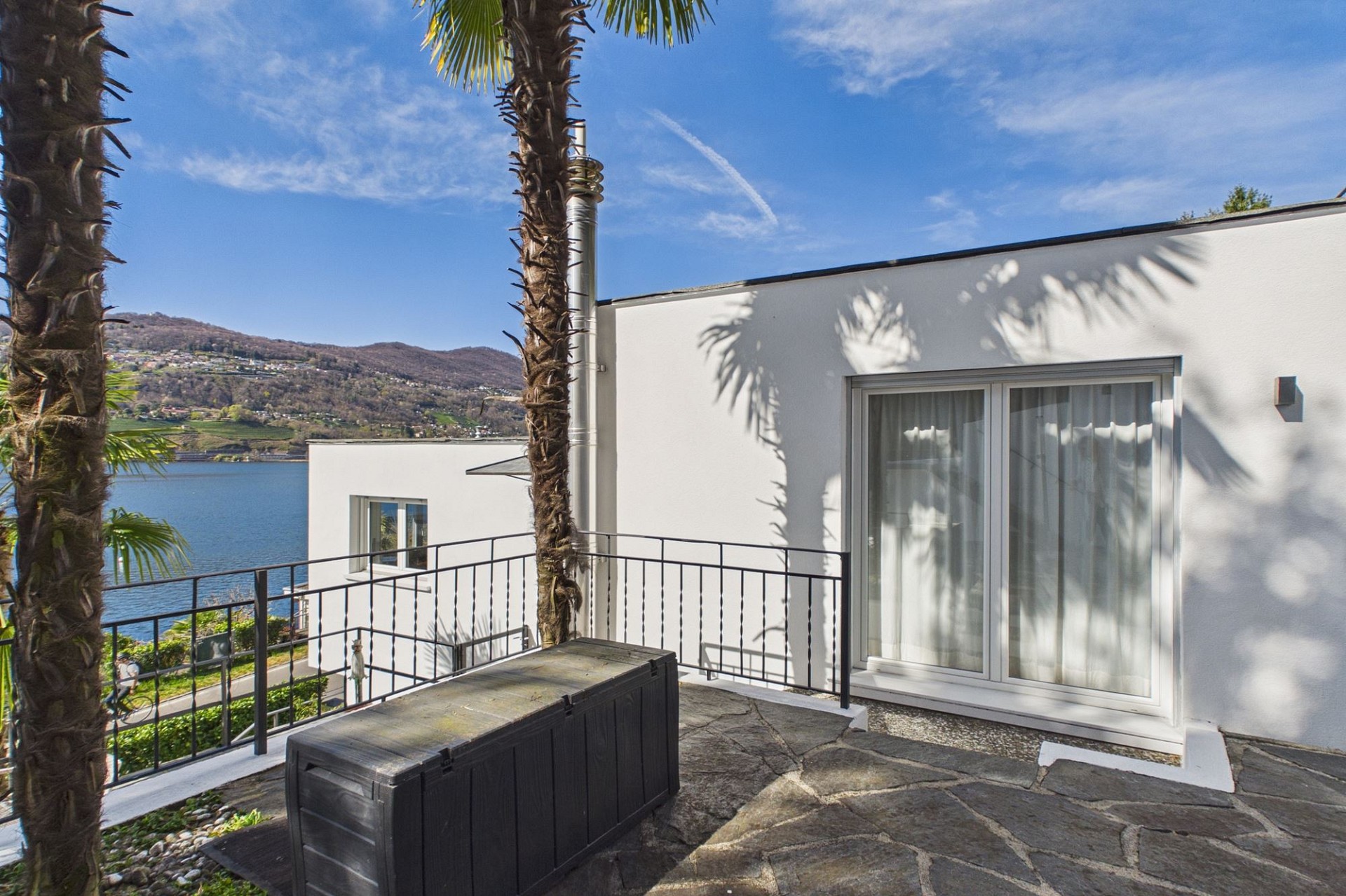 Seeblick-Terrasse mit Palmen