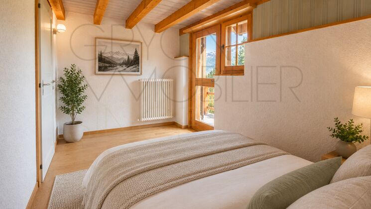 Helles Schlafzimmer mit Holzakzenten