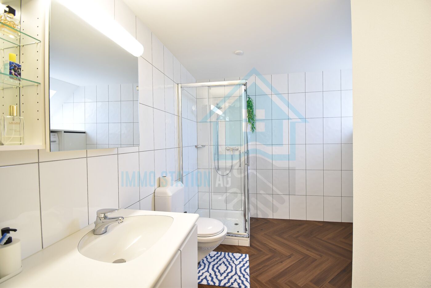 Modernes Badezimmer mit Dusche und Waschtisch