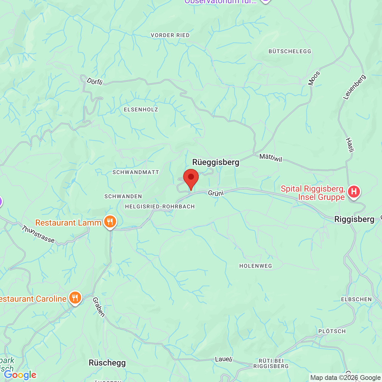 Kartenausschnitt mit Standortmarkierung bei Rüeggisberg