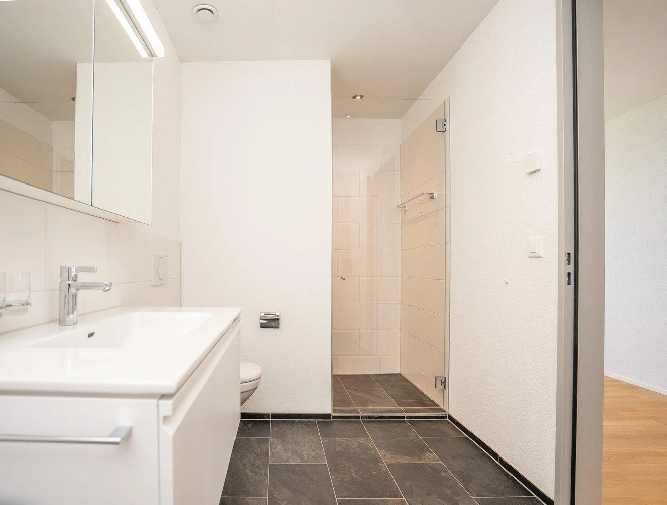 Modernes Badezimmer mit Dusche und Waschtisch