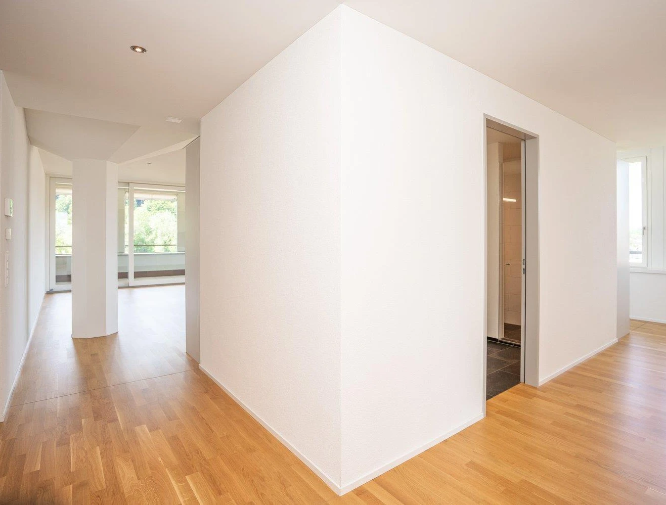 Heller Wohnflur mit Holzfußboden