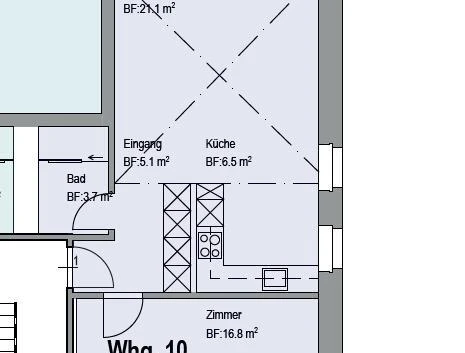Grundriss mit Küche und Bad
