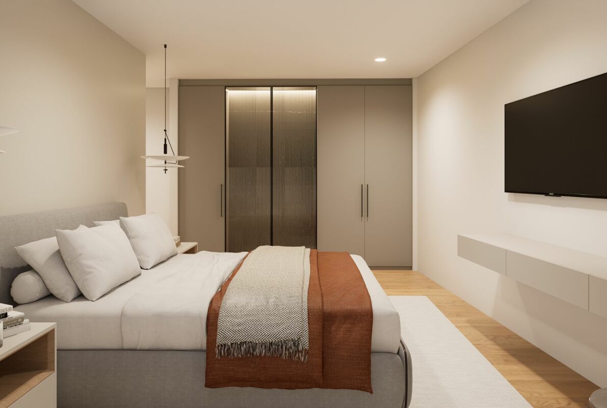 Minimalistisch eingerichtetes Schlafzimmer