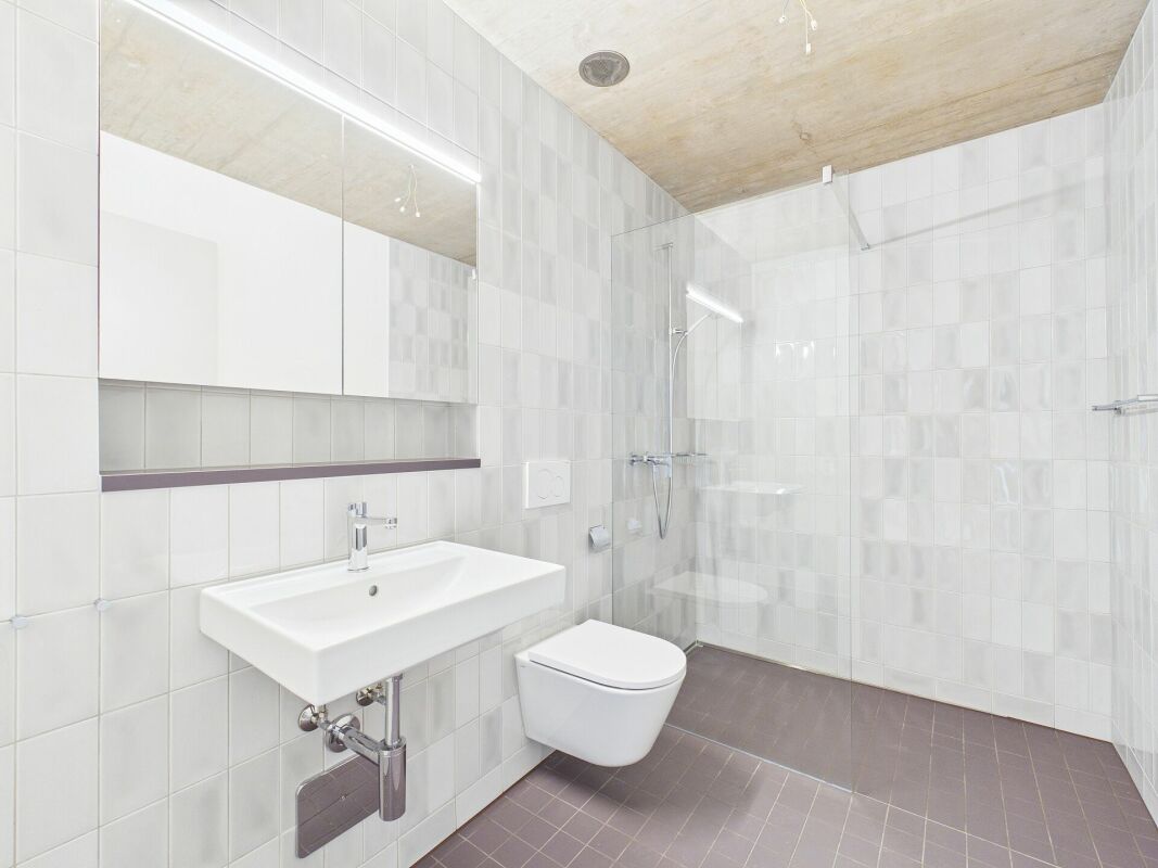 Modernes Gäste-WC mit begehbarer Dusche