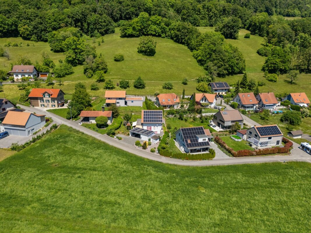 Luftaufnahme einer Wohnsiedlung im Grünen