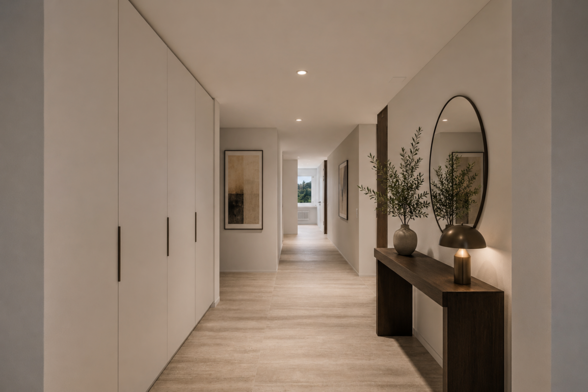 Heller, moderner Flur mit Einbauschrank
